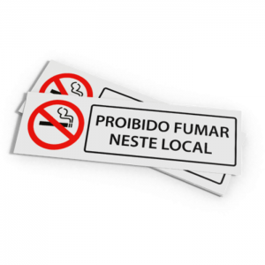 Placas de Sinalização PVC 0,5mm 44,4x14,4cm Impressão frente Colorido, Verso em Branco (4x0) Verniz Cristal Frente e Verso  